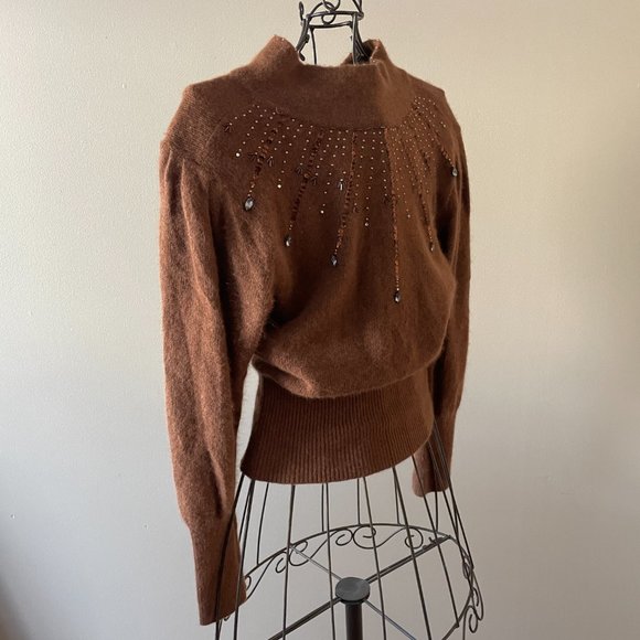 Vintage Angora Sweater with Rhinestone Detailing Made in Italy Gaia Golf Firenze - Picture 5 of 9